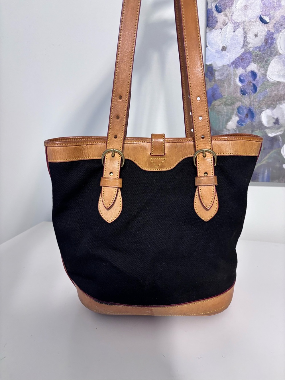 Vintage Dooney & Bourke **PROJECT** black cabriolet Tote Vachetta USA Distressed - Picture 4 of 16